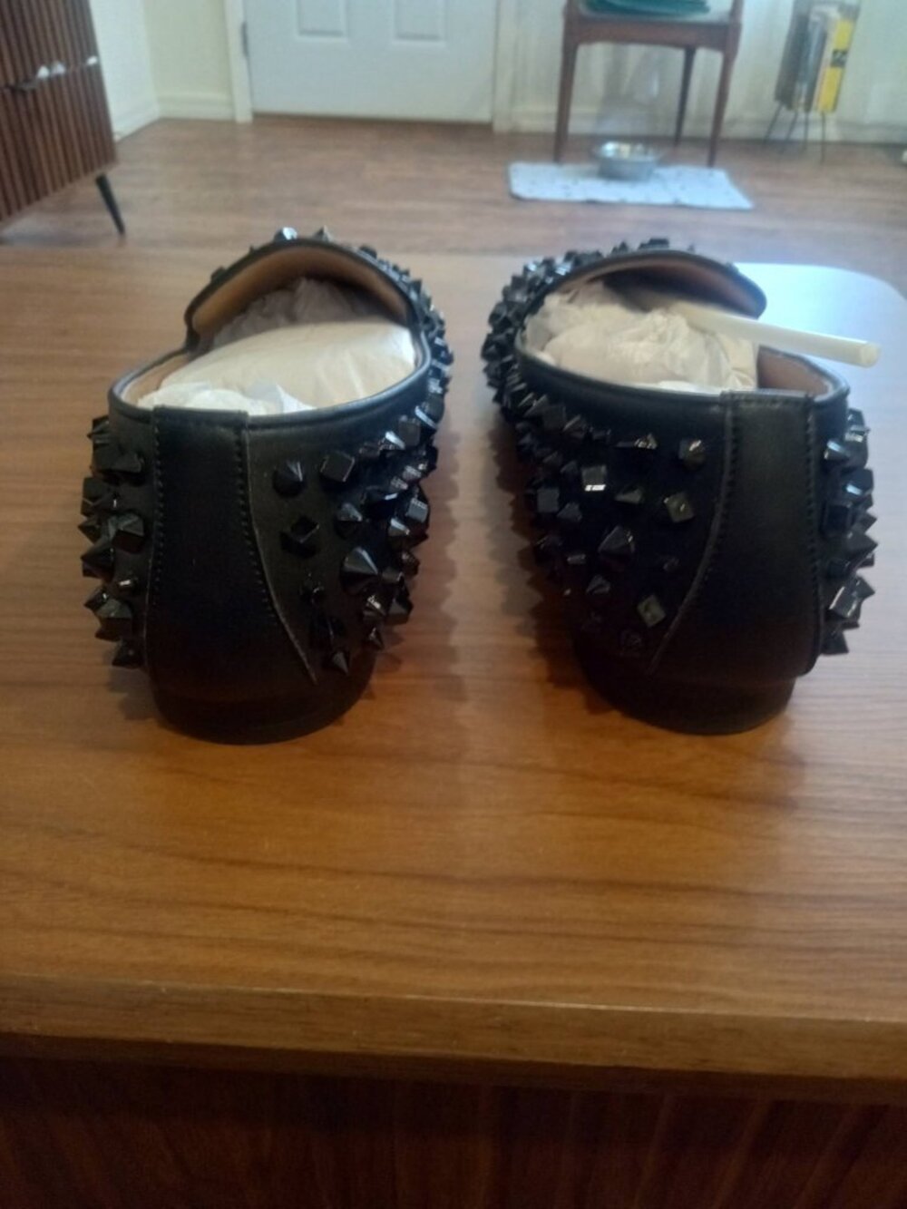 Steve Madden Black Leather, Black Spike Studded Loafers Size 10M - Picture 3 of 5